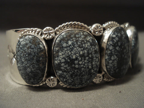 Very Rare Vintage Navajo 'New Lander Blue Turquoise' Silver Bracelet