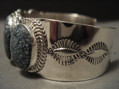 Very Rare Vintage Navajo 'New Lander Blue Turquoise' Silver Bracelet