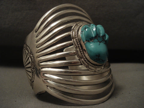 12 Shanks 'Turquoise Hand' Navajo Bulbous Turquoise Silver Bracelet