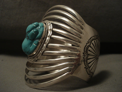 12 Shanks 'Turquoise Hand' Navajo Bulbous Turquoise Silver Bracelet