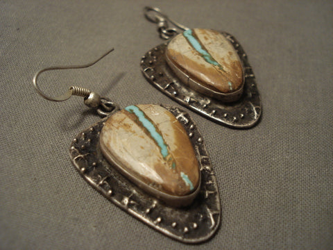 Opulent Vintage Navajo 'Petroglyph' Silver Turquoise Bracelet Earrings Necklace