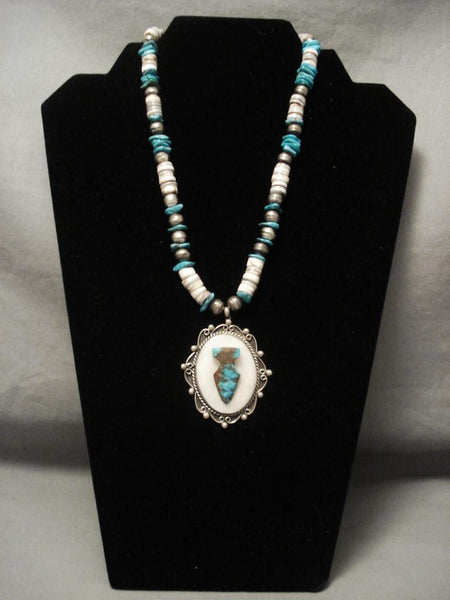 Rare Bisbee Turquoise Vintage Navajo Arrowhead Silver Necklace