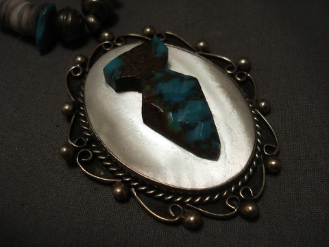 Rare Bisbee Turquoise Vintage Navajo Arrowhead Silver Necklace