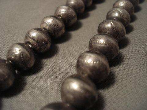 Hand Tooled Vintage Navajo Silver Bead Necklace Old