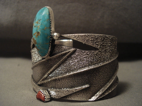 Lightning Bolt Navajo #8 Or Royston Turquoise Silver Bracelet