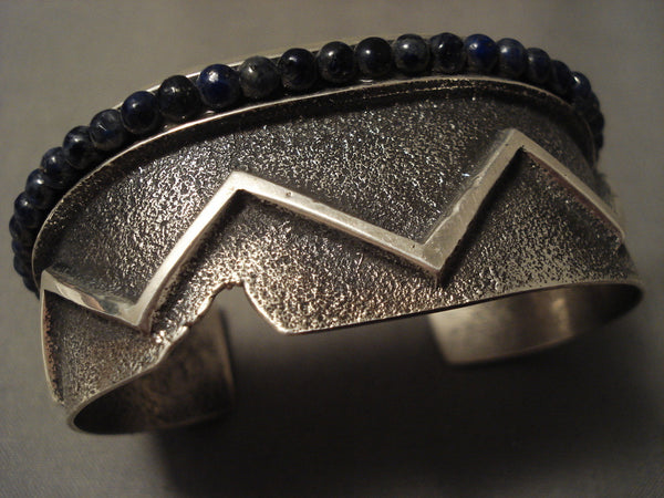 Important Navajo Aaron Anderson Lapis Ball Silver Bracelet