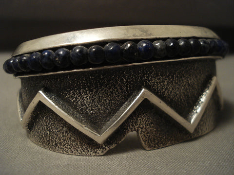 Important Navajo Aaron Anderson Lapis Ball Silver Bracelet