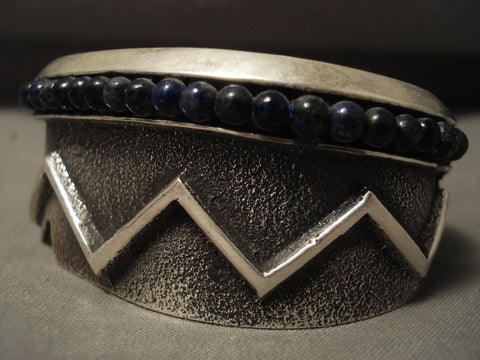 Important Navajo Aaron Anderson Lapis Ball Silver Bracelet