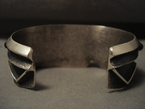 Important Navajo Aaron Anderson Lapis Ball Silver Bracelet