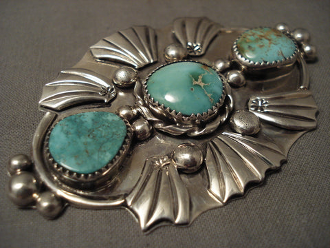 Important Very Famous Artist Kee Joe Benally Turquoise Silver Pin