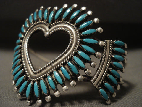 Museum Huge Vintage Zuni 'Heart Of Love' Silver Bracelet Old