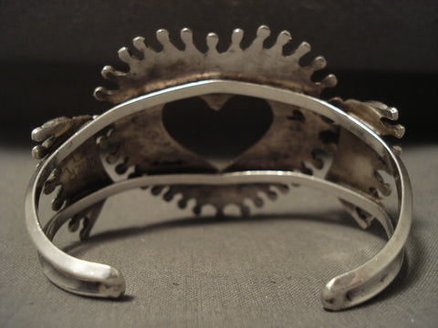 Museum Huge Vintage Zuni 'Heart Of Love' Silver Bracelet Old