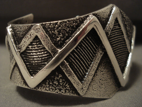 Zig Zag Crazy Mountain Navajo Heavy Silver Bracelet