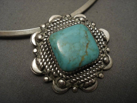 Fabulous Vintage Navajo/ Choctaw #8 Turquoise Silver Necklace