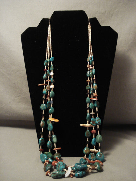 Wonderful Vintage Navajo Deep Green Turquoise Spiny Oyster Necklace Old