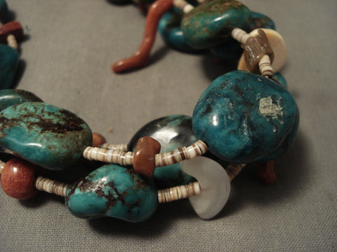 Wonderful Vintage Navajo Deep Green Turquoise Spiny Oyster Necklace Old