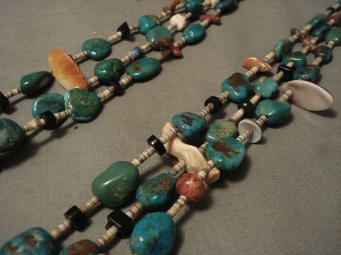 Wonderful Vintage Navajo Deep Green Turquoise Spiny Oyster Necklace Old