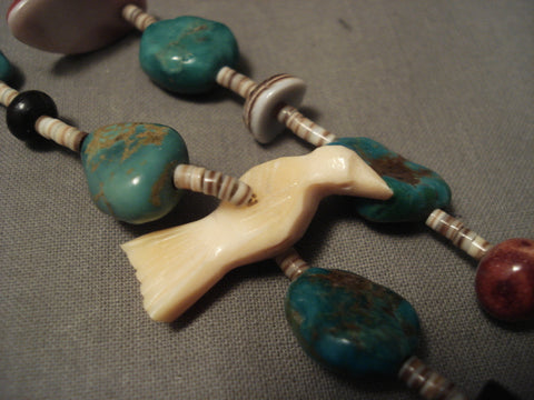 Wonderful Vintage Navajo Deep Green Turquoise Spiny Oyster Necklace Old