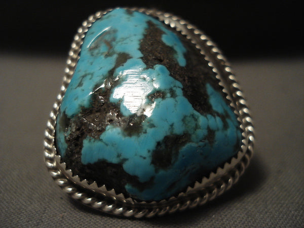 So Big Men's Vintage Navajo Persin Turquoise Boulder Silver Ring Huge