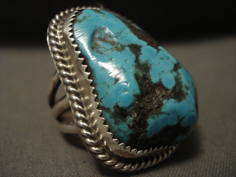 So Big Men's Vintage Navajo Persin Turquoise Boulder Silver Ring Huge