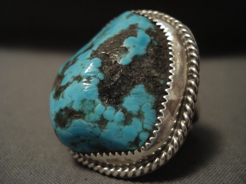 So Big Men's Vintage Navajo Persin Turquoise Boulder Silver Ring Huge