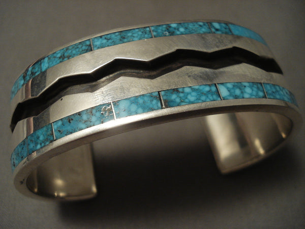 The Best Vintage Zuni Larry Loretto 'Lone Mountain Turquoise' Silver Bracelet