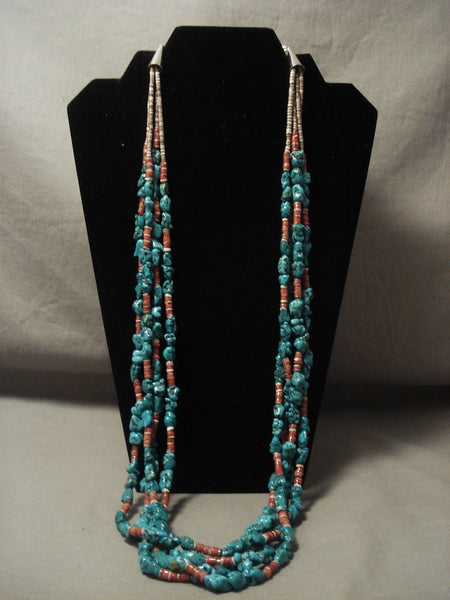 Outstanding Vintage Navajo Turquoise Coral Necklace