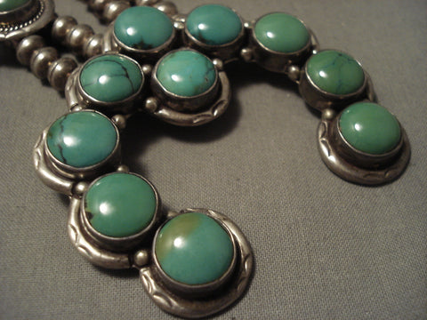 Very Rare Vintage Navajo 'Rounded Green Turquoise' Silver Squash Necklace