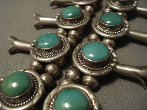 Very Rare Vintage Navajo 'Rounded Green Turquoise' Silver Squash Necklace