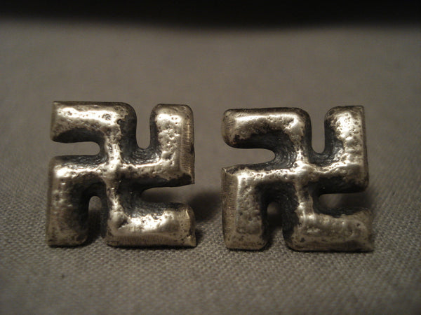 Rare Navajo 'Buddist Peace' Whirling Logs Silver Earrings