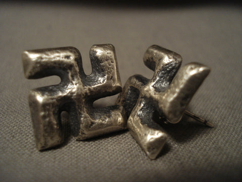 Rare Navajo 'Buddist Peace' Whirling Logs Silver Earrings