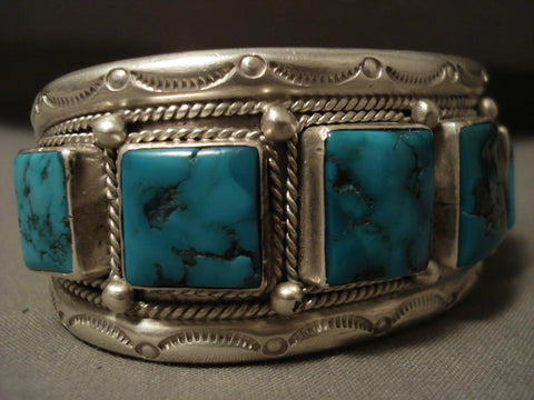 Museum Vintage 'Spider Squared Turquoise' Silver Bracelet Old