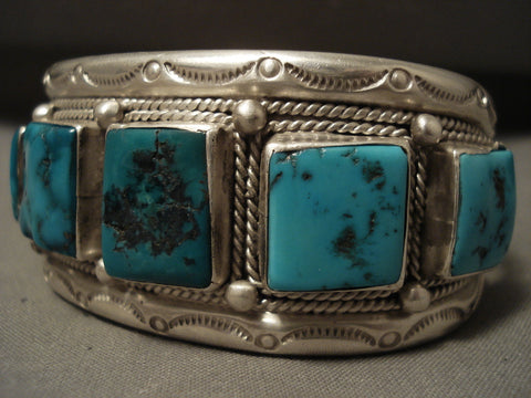 Museum Vintage 'Spider Squared Turquoise' Silver Bracelet Old