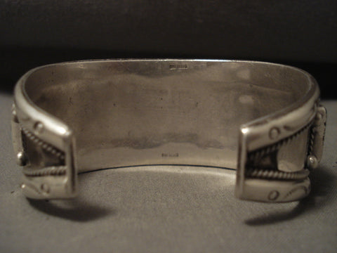 Museum Vintage 'Spider Squared Turquoise' Silver Bracelet Old
