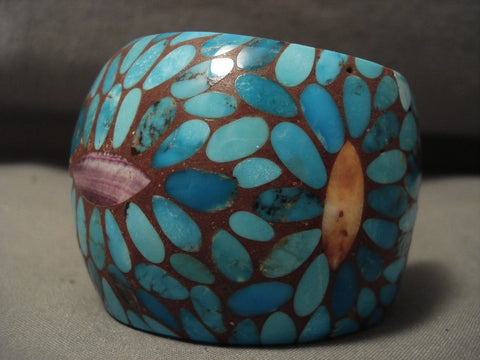 Opulent Vintage Zuni Turquoise Spiny Oyster Solid Shell Bracelet