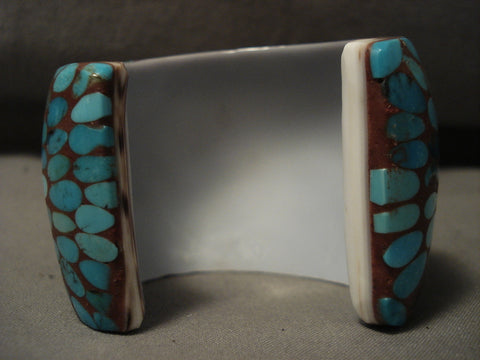 Opulent Vintage Zuni Turquoise Spiny Oyster Solid Shell Bracelet