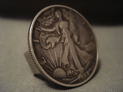 Huge Vintage Navajo Silver Coin Ring Old