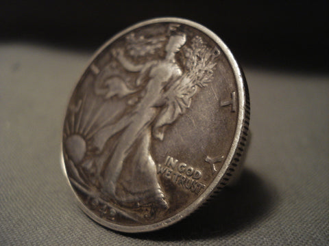 Huge Vintage Navajo Silver Coin Ring Old