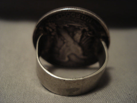 Huge Vintage Navajo Silver Coin Ring Old