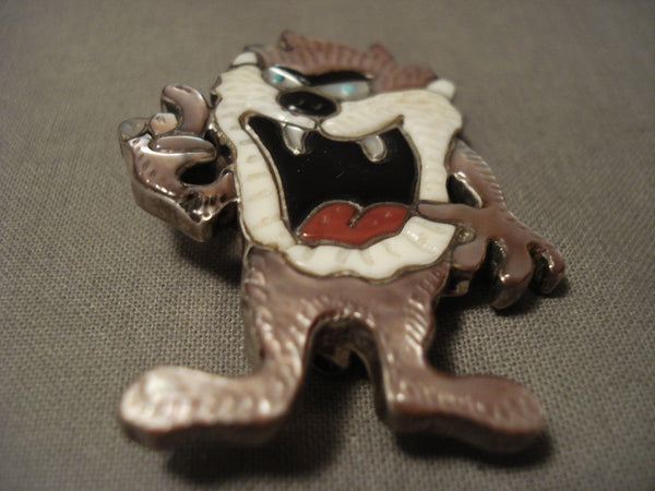 Incredibly Intricate Vintage Zuni/ Navajo Tasmanian Devil Silver Pin