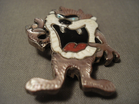 Incredibly Intricate Vintage Zuni/ Navajo Tasmanian Devil Silver Pin