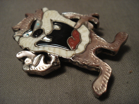 Incredibly Intricate Vintage Zuni/ Navajo Tasmanian Devil Silver Pin