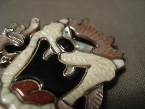 Incredibly Intricate Vintage Zuni/ Navajo Tasmanian Devil Silver Pin