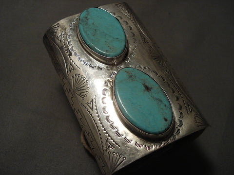 Mind Blowing Vintage Navajo Easter Blue Turquoise Silver Ketoh Bracelet