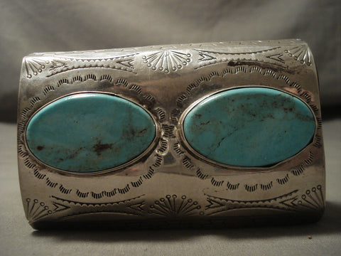 Mind Blowing Vintage Navajo Easter Blue Turquoise Silver Ketoh Bracelet