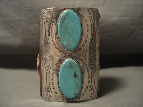 Mind Blowing Vintage Navajo Easter Blue Turquoise Silver Ketoh Bracelet