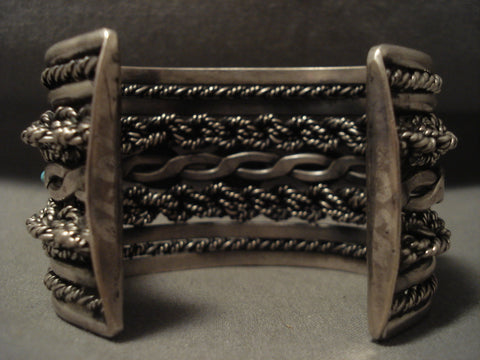 Museum Vintage Navajo 'Silver Hand Woven' Persian Turquoise Silver Bracelet