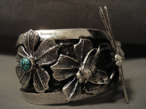 146 Gram 'Flying Dragonfly' Navajo Silver Turquoise Bracelet