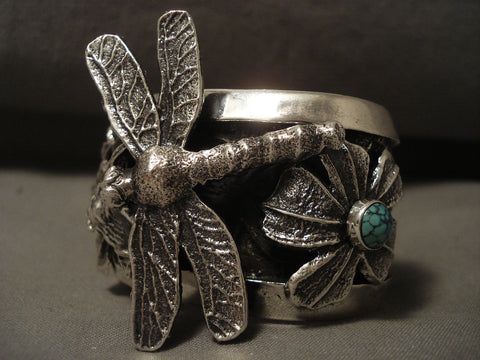 146 Gram 'Flying Dragonfly' Navajo Silver Turquoise Bracelet