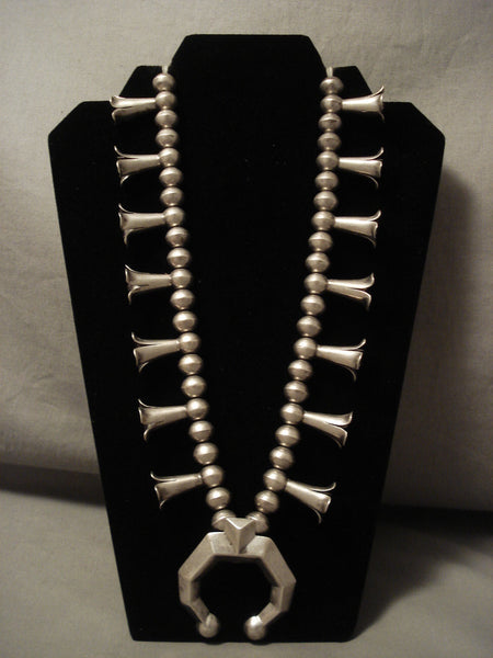 One Of The Best Ever Vintage Navajo 'All Silver' Heavy Squash Blossom Necklace